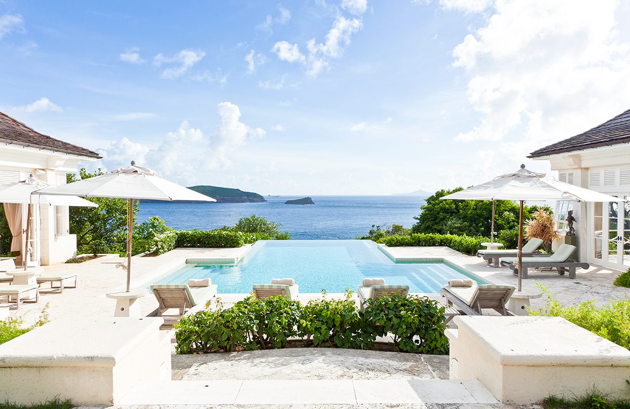 Les Jolies Eaux on Mustique Island’s southern tip with panoramic views of Atlantic and Caribbean